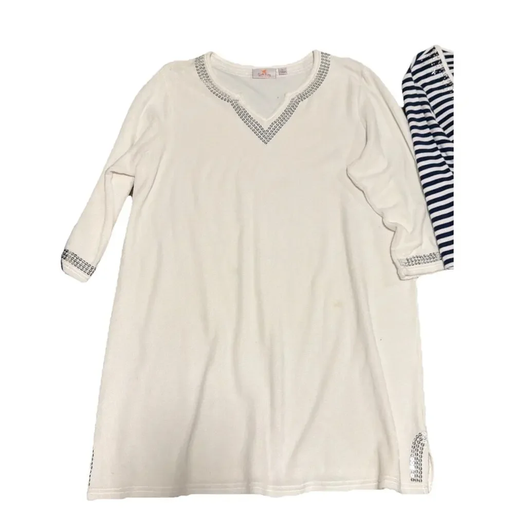 Quacker Factory Lot of 4 Women's XL Tops And Swim Cover Up Studded Nautical Star - Picture 5 of 15